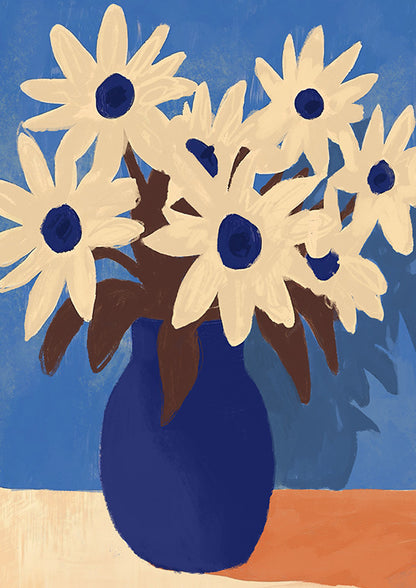 Daisies in blue vase