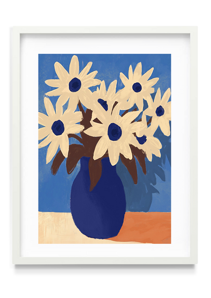 Daisies in blue vase